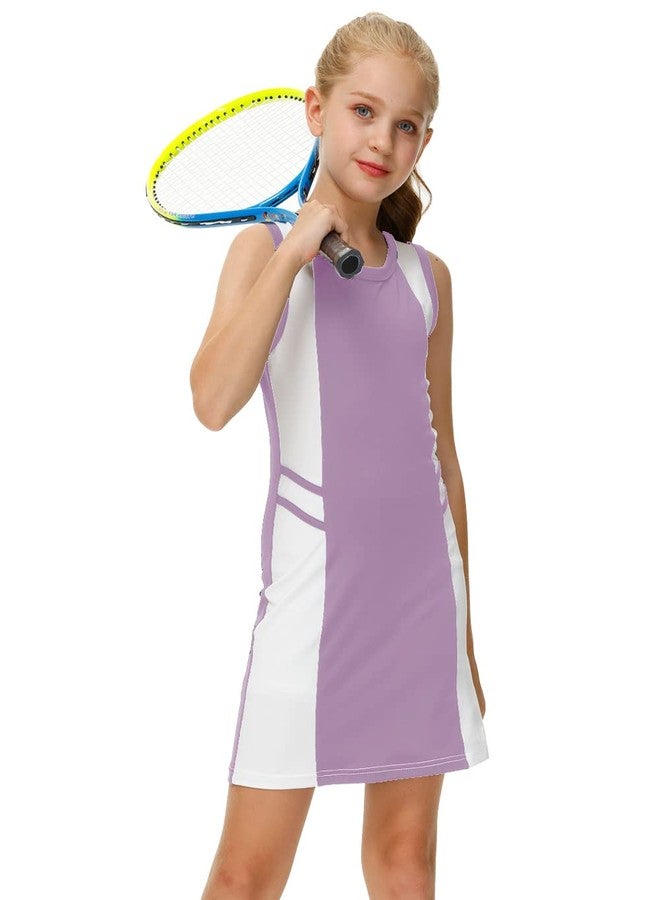 AOBUTE Girls Tennis Outfit Athletic Dress 2 Piece Sleeveless Sports Golf Sportswear Light Purple 11-12 Years - Image 1